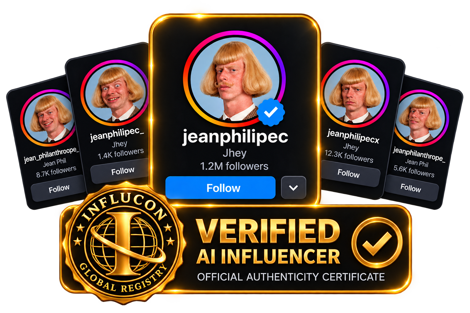 The Real One AI Influencer Profile Verified among Lookalikes with Official Influcon Gold Authenticity Certificate